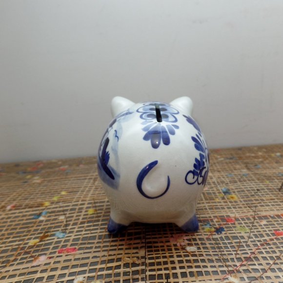 Delft Blauw Piggy Bank Windmill Porcelain 4" - Picture 3 of 9